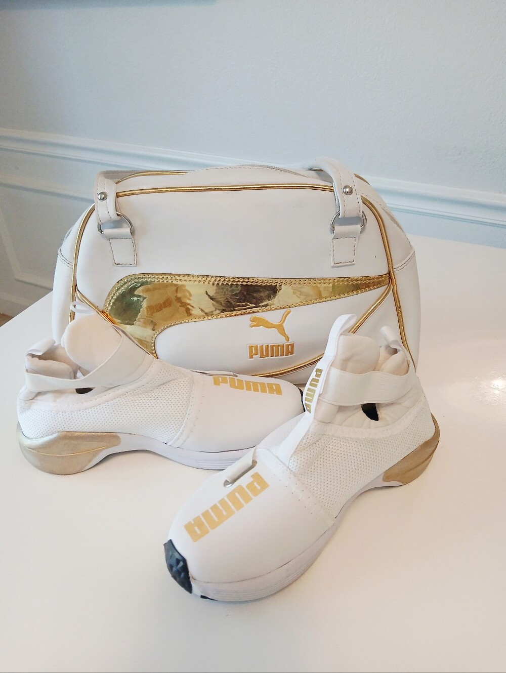 PUMA Fierce Gold Matching Set – Sneakers & Coordinating Bag Size 8 Shoe Womens